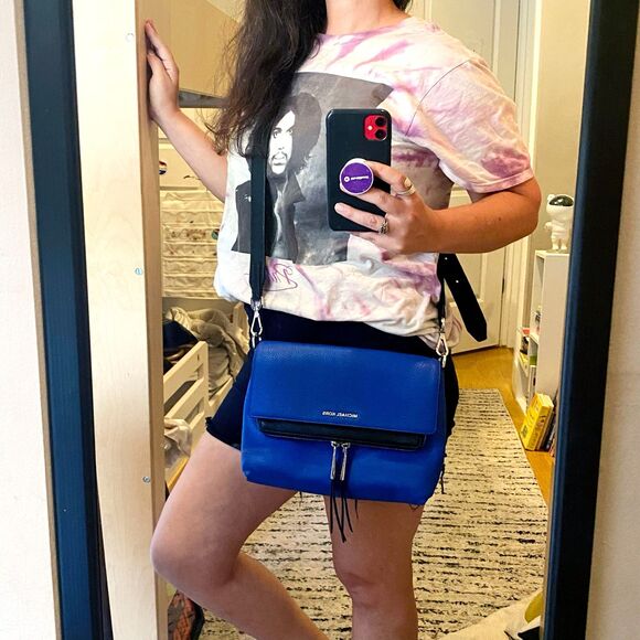 MK Ezra Medium Messenger Crossbody Bag in Electric Blue + Black - Picture 13 of 13